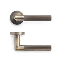 Thumbnail for Antique Brass Knurled Straight Lever On Round Rose Pair