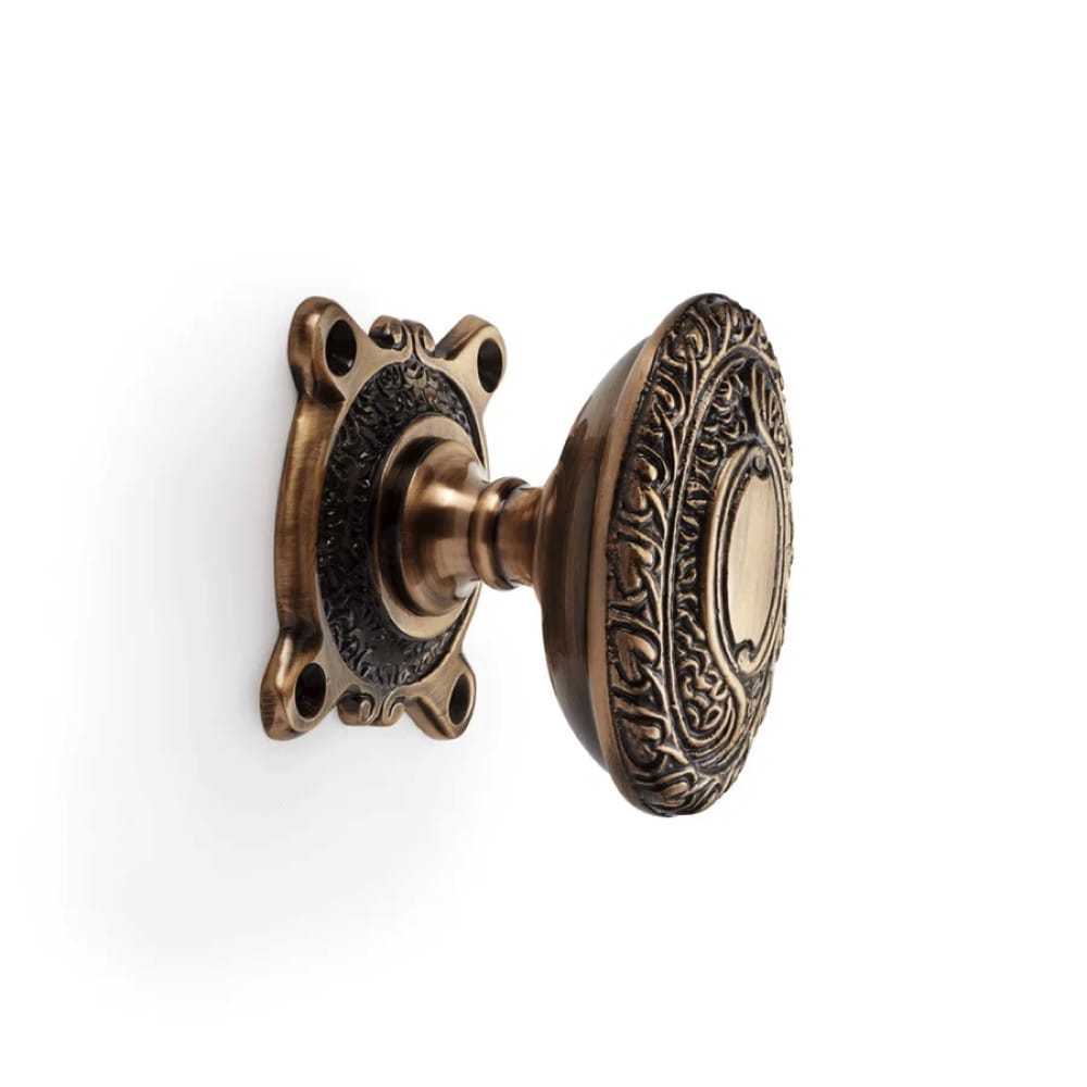 Antique Brass Narrow Rim Lock Antique Floral Oval Door Knobs