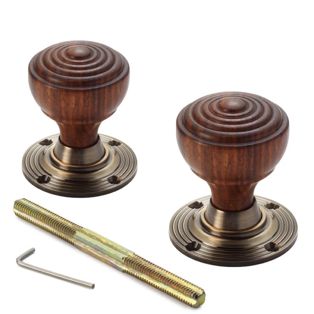 Antique Brass Narrow Rim Lock Rosewood Antique Brass Ringed Door Knobs