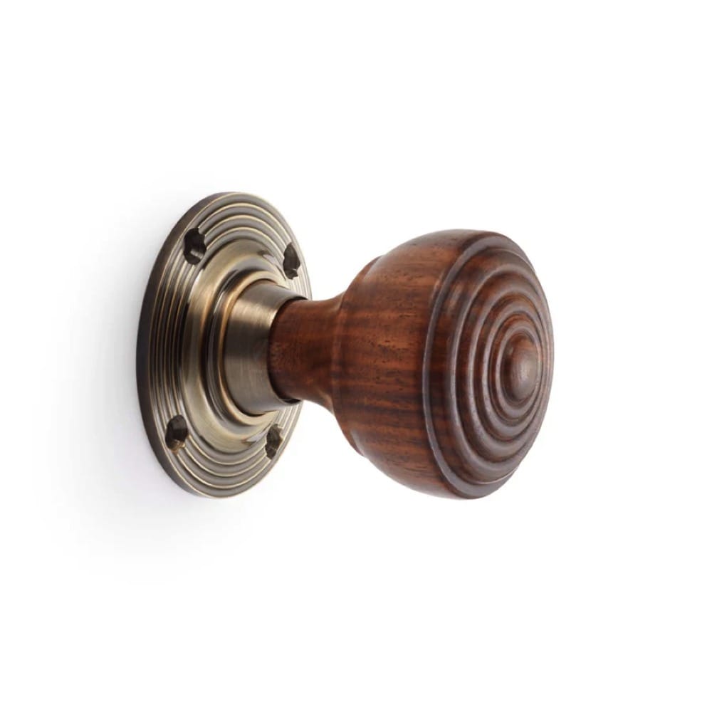 Antique Brass Narrow Rim Lock Rosewood Antique Brass Ringed Door Knobs