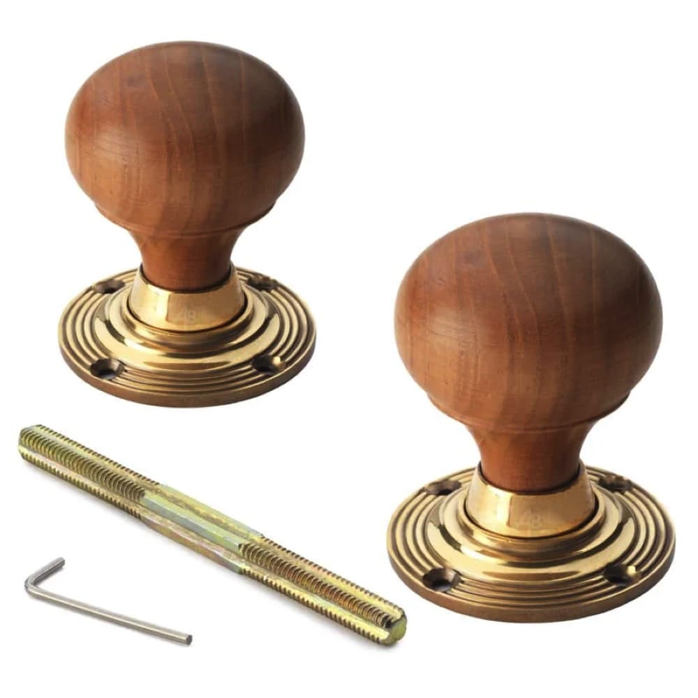 Antique Brass Narrow Rim Lock Teak Aged Brass Bun Door Knobs