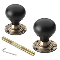 Thumbnail for Antique Brass Rim Latch Lock Ebony Antique Brass Bun Door Knobs