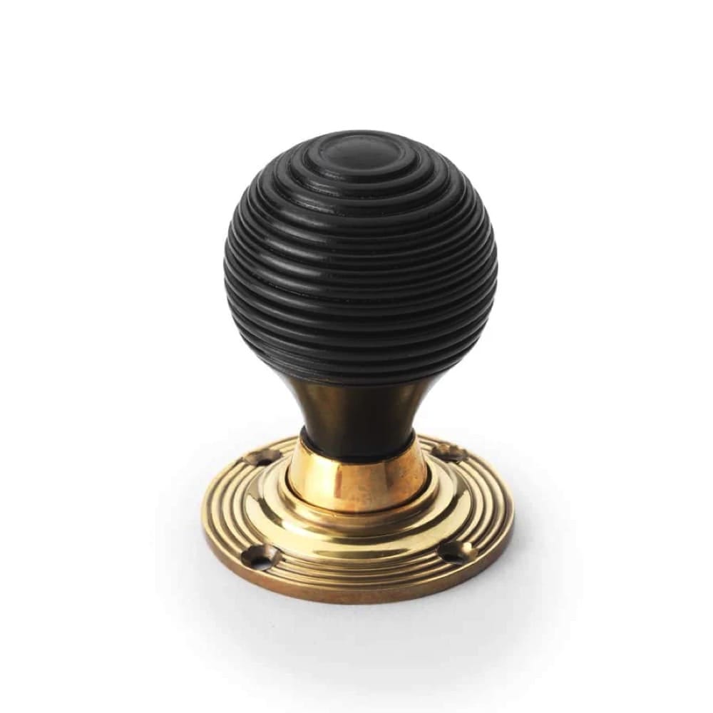 Black Antique Olde Victorian Rim Lock Ebonised Aged Brass Beehive Door Knobs