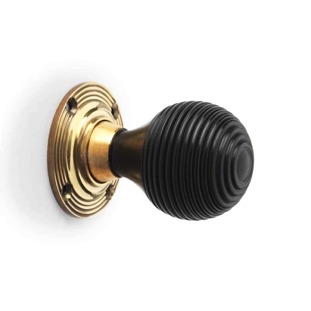 Black Antique Olde Victorian Rim Lock Ebonised Aged Brass Beehive Door Knobs