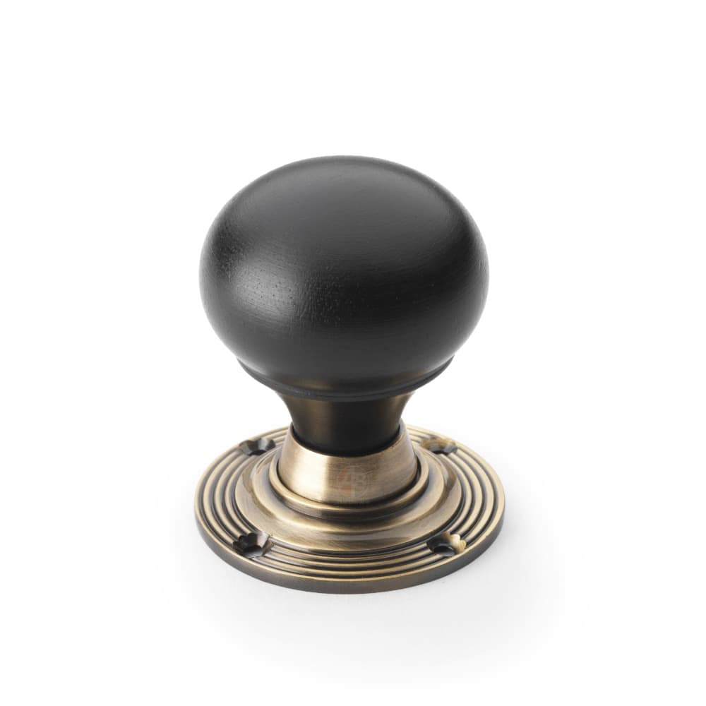 Black Antique Olde Victorian Rim Lock Ebony Antique Brass Bun Door Knobs