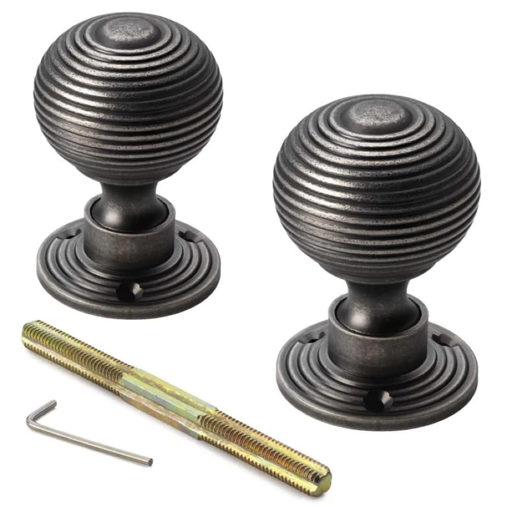 Black Antique Olde Victorian Rim Lock Hollow Pewter Beehive Door Knobs