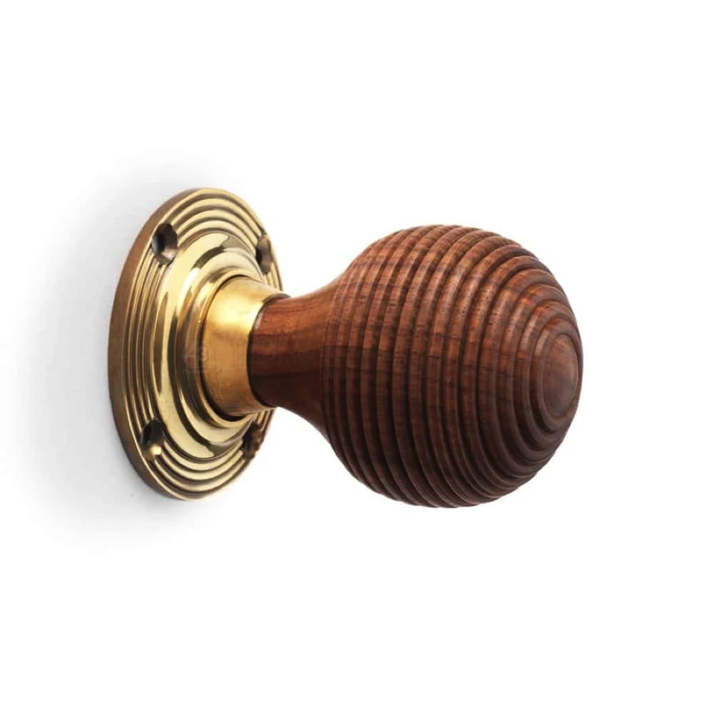 Black Antique Olde Victorian Rim Lock Rosewood Aged Brass Beehive Door Knobs