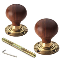 Thumbnail for Black Antique Olde Victorian Rim Lock Rosewood Aged Brass Bun Door Knobs