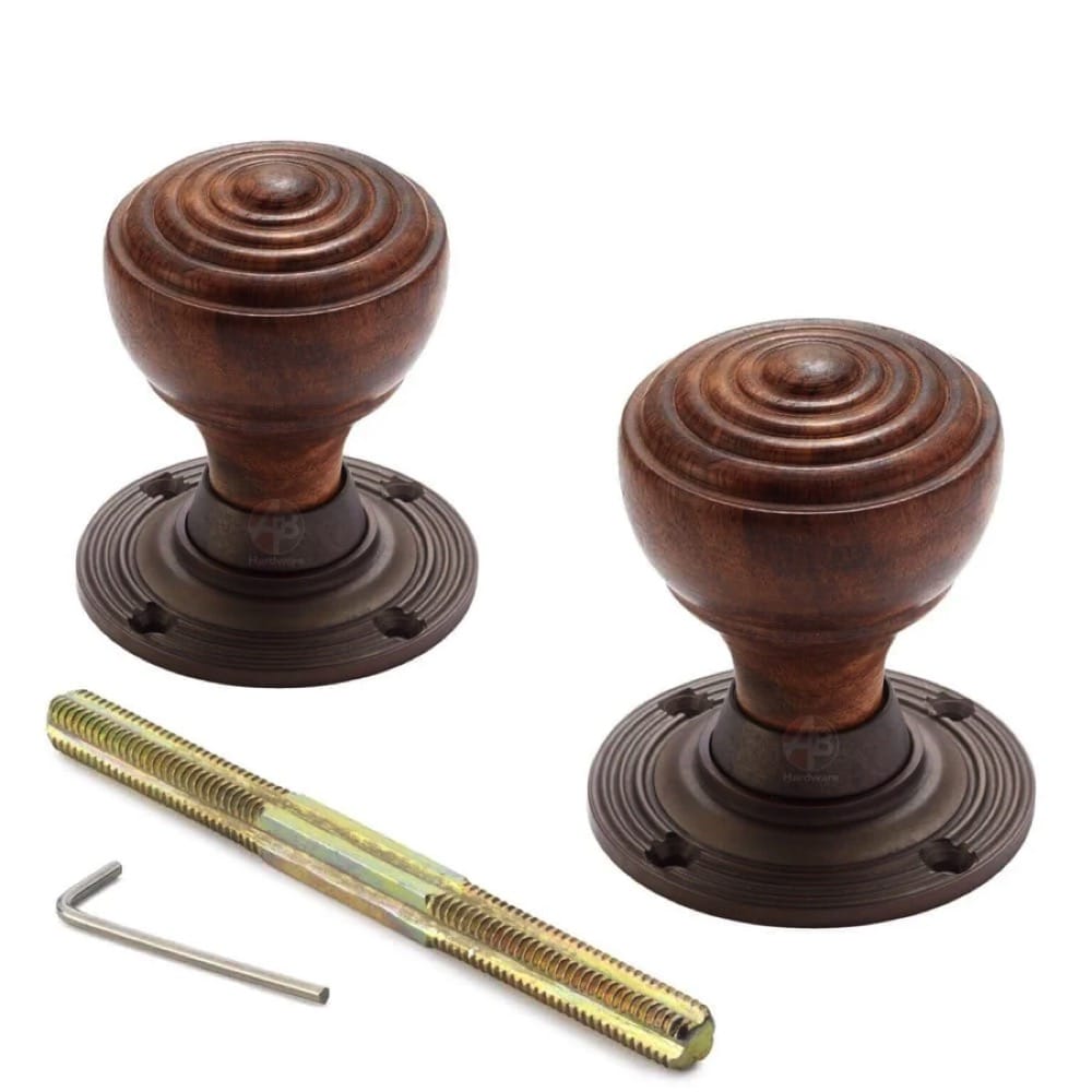 Black Antique Olde Victorian Rim Lock Rosewood Matt Antique Ringed Door Knobs