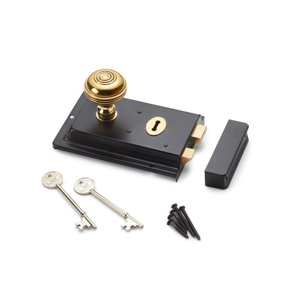 Black Brass Flanged Rim Lock Aged Brass Bloxwich Door Knobs