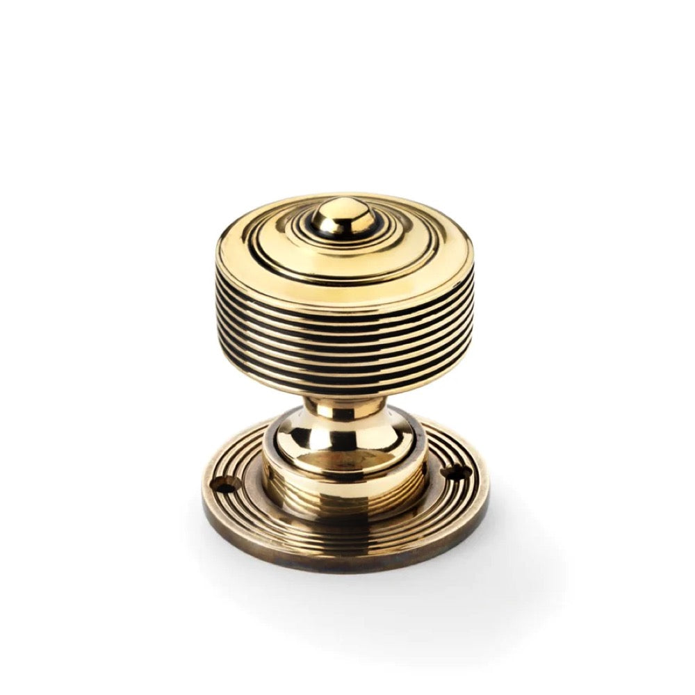 Black Brass Flanged Rim Lock Aged Brass Reeded Door Knobs