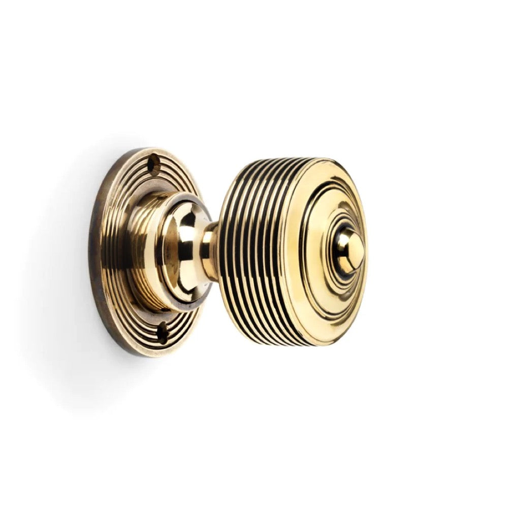 Black Brass Flanged Rim Lock Aged Brass Reeded Door Knobs