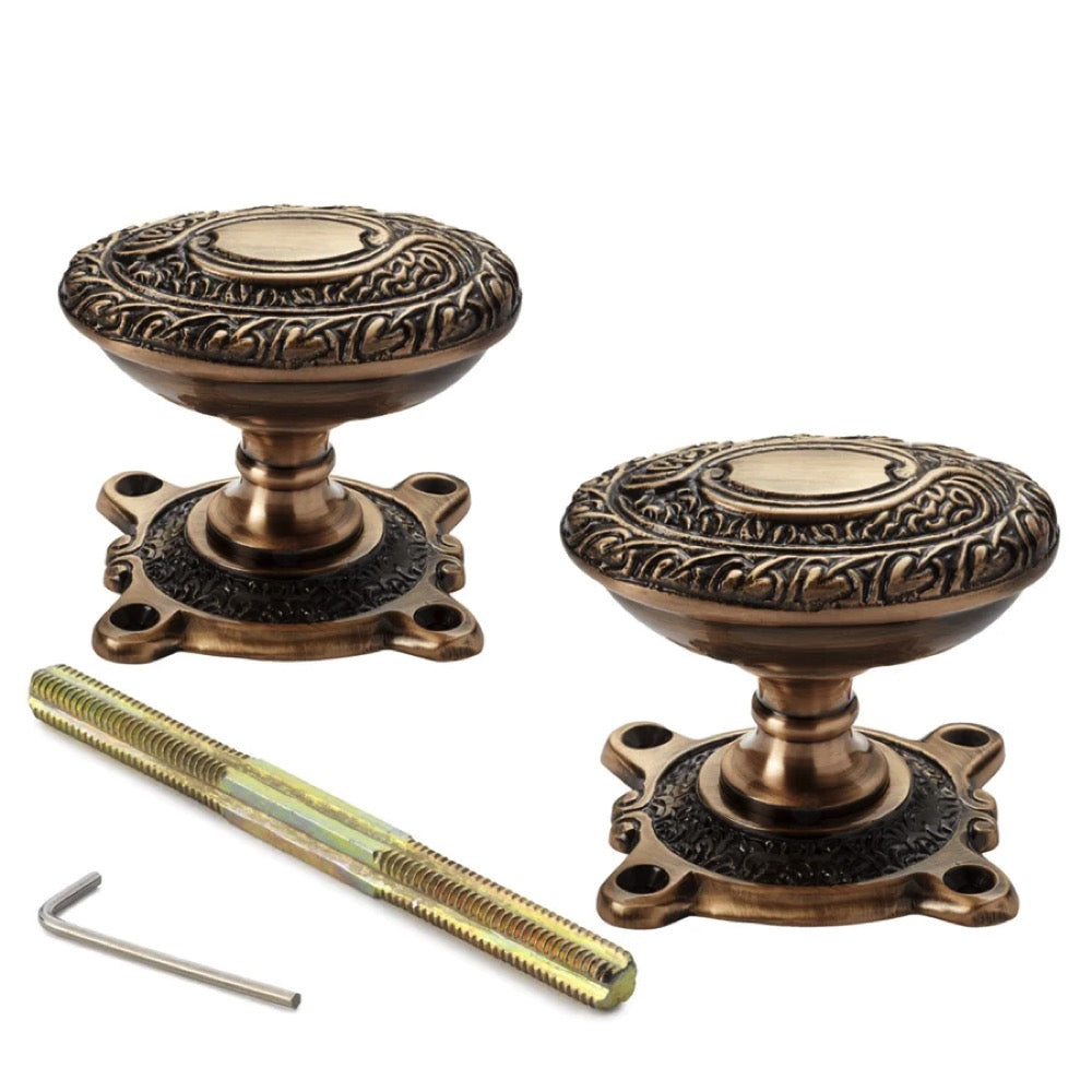 Black Brass Flanged Rim Lock Antique Brass Floral Oval Door Knobs