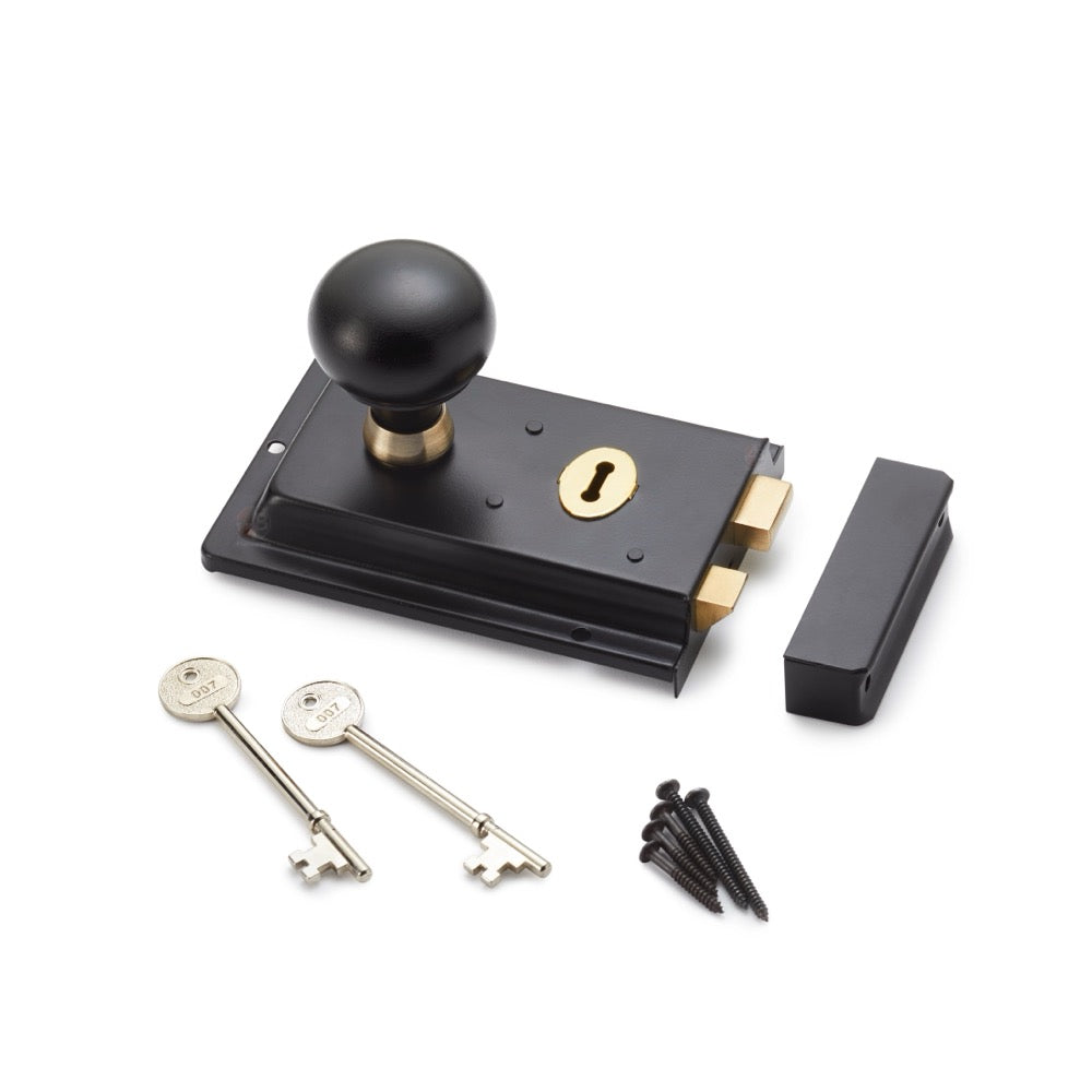 Black Brass Flanged Rim Lock Ebonised Antique Brass Bun Door Knobs