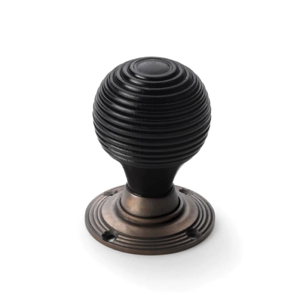 Black Brass Flanged Rim Lock Ebonised Matt Antique Beehive Door Knobs