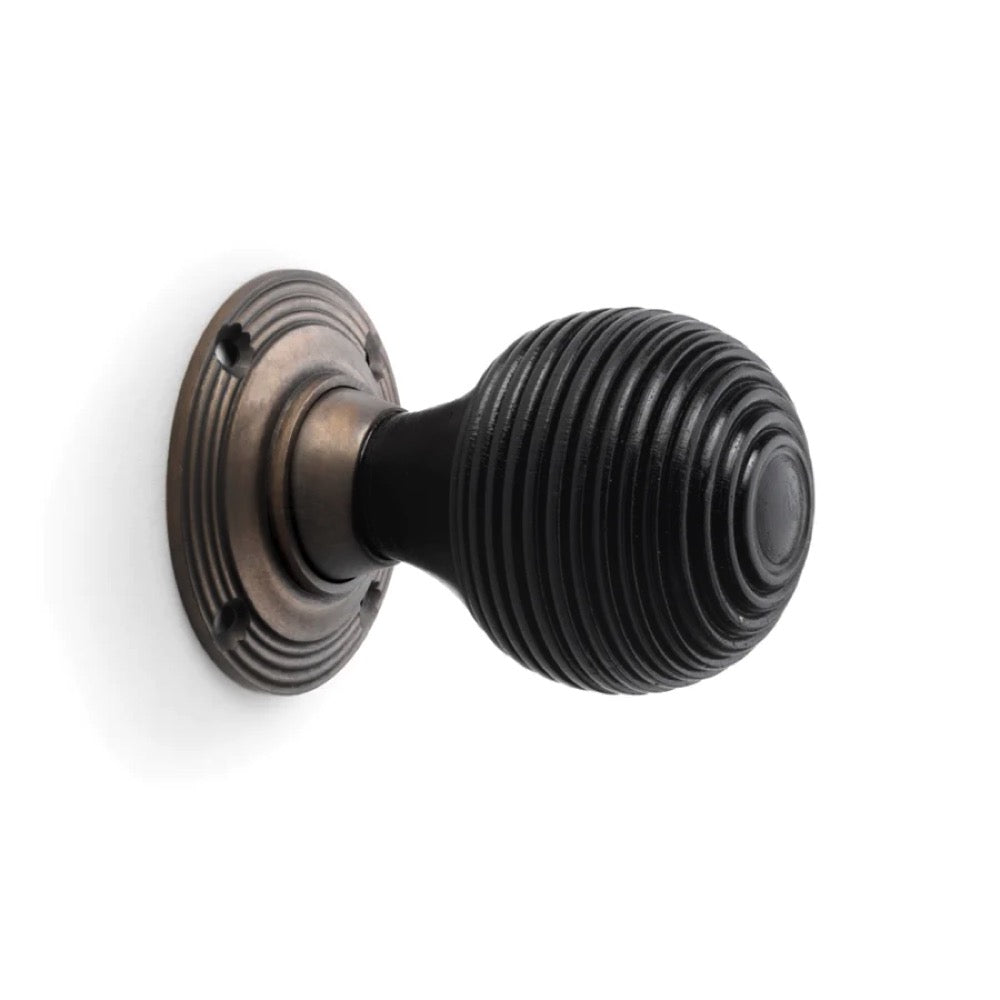 Black Brass Flanged Rim Lock Ebonised Matt Antique Beehive Door Knobs