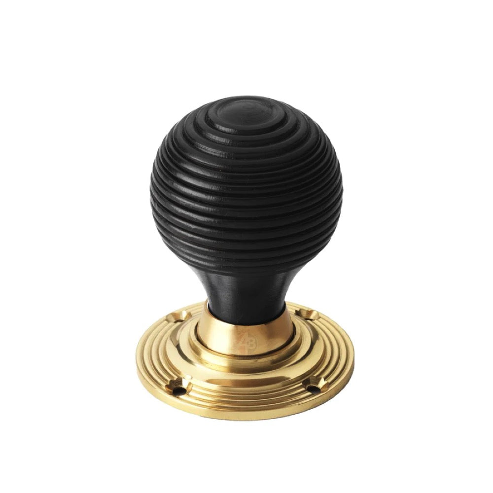 Black Brass Flanged Rim Lock Ebonised Polished Brass Beehive Door Knobs