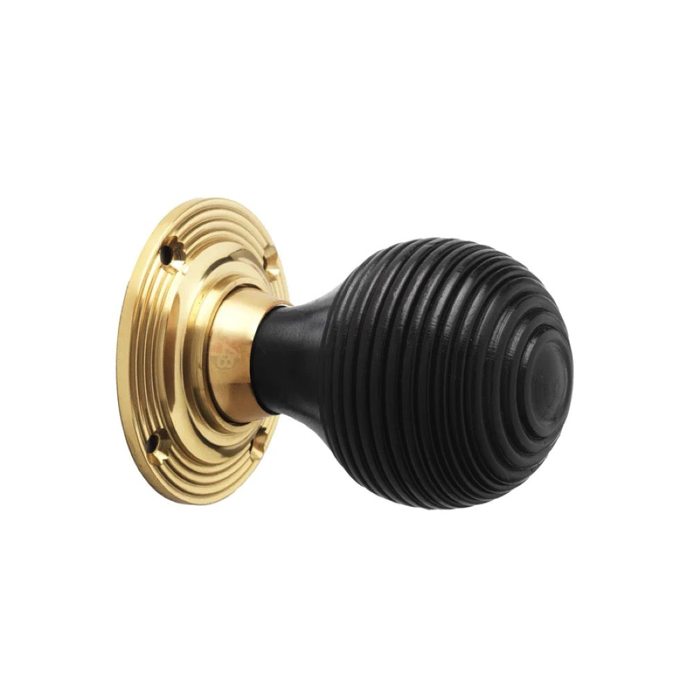 Black Brass Flanged Rim Lock Ebonised Polished Brass Beehive Door Knobs