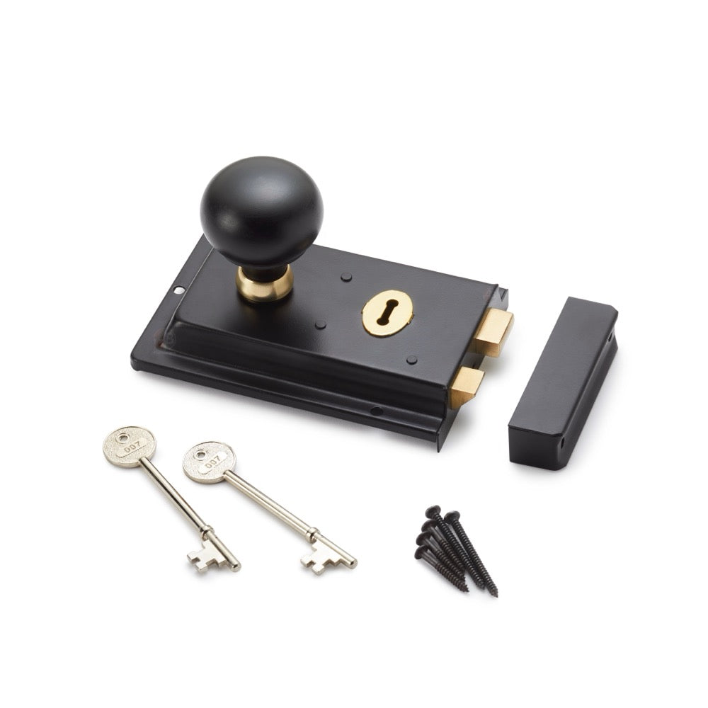 Black Brass Flanged Rim Lock Ebonised Polished Brass Bun Door Knobs