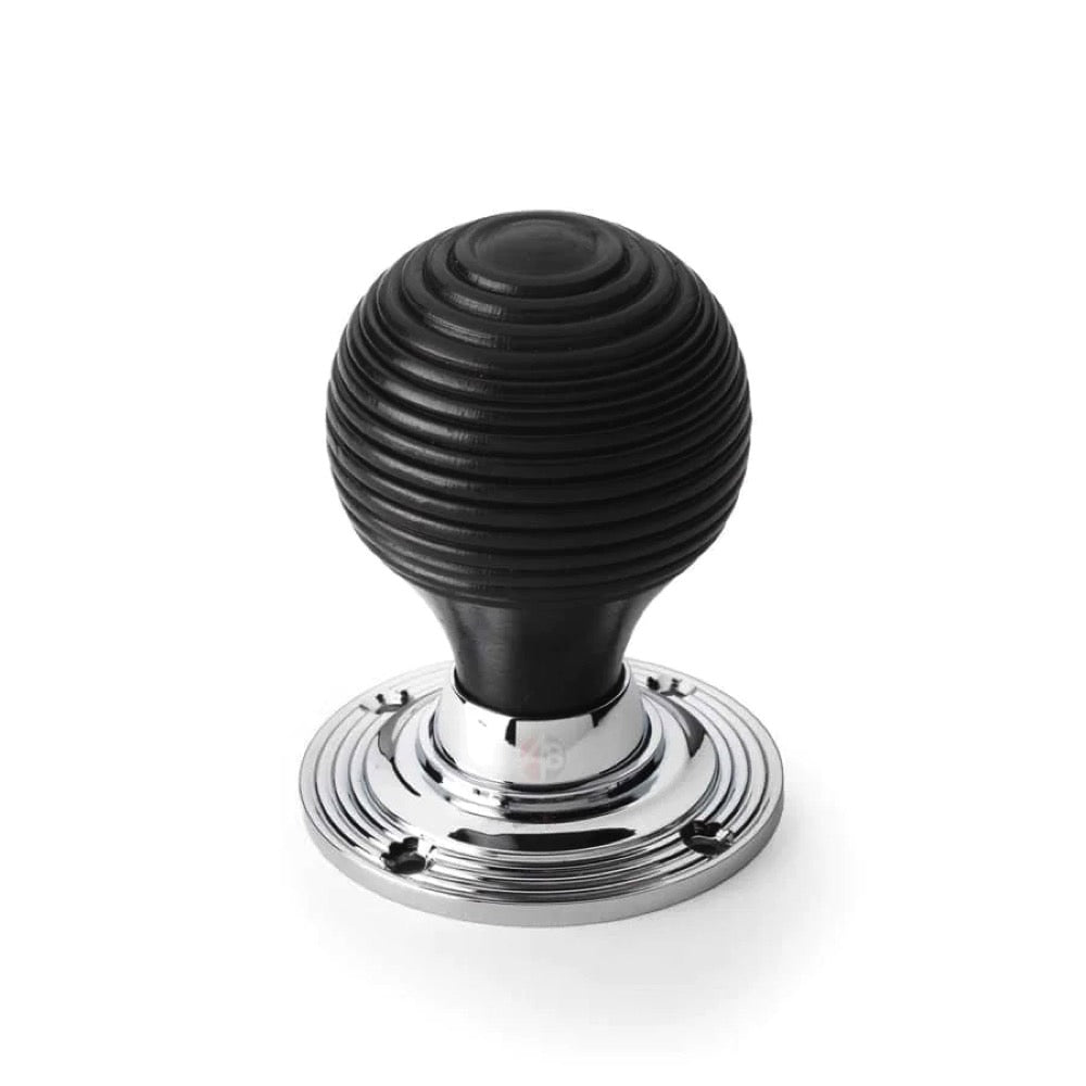 Black Brass Flanged Rim Lock Ebonised Polished Chrome Beehive Door Knobs