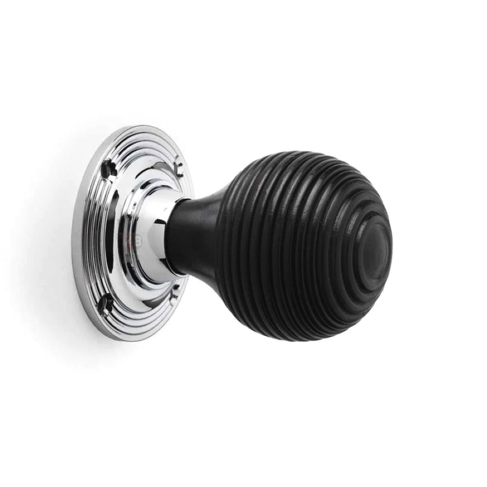 Black Brass Flanged Rim Lock Ebonised Polished Chrome Beehive Door Knobs