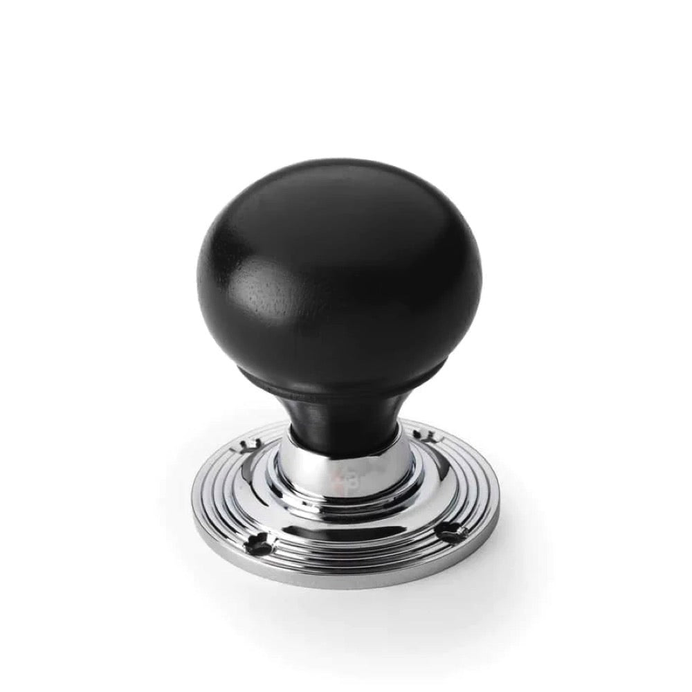 Black Brass Flanged Rim Lock Ebonised Polished Chrome Bun Door Knobs