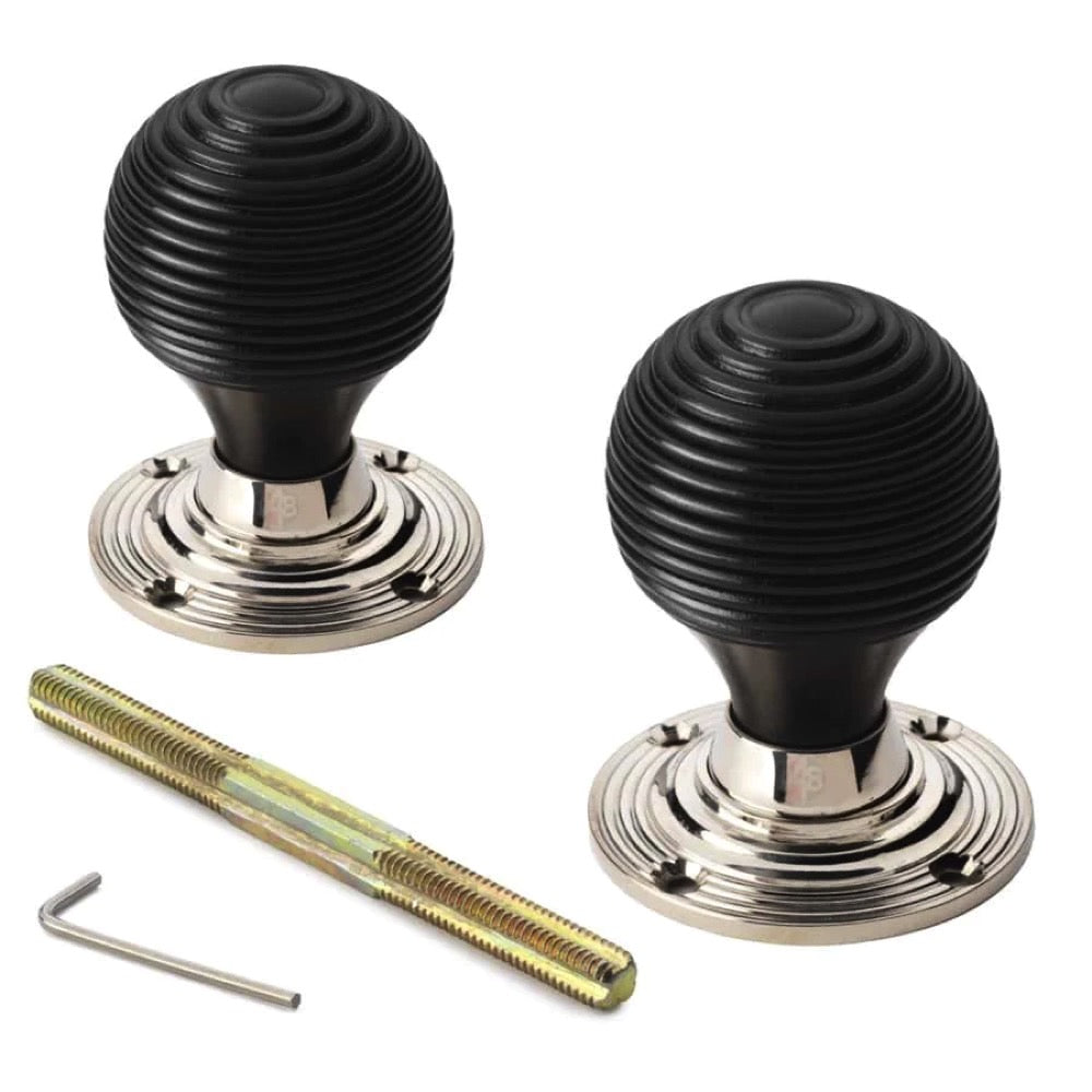 Black Brass Flanged Rim Lock Ebonised Polished Nickel Beehive Door Knobs