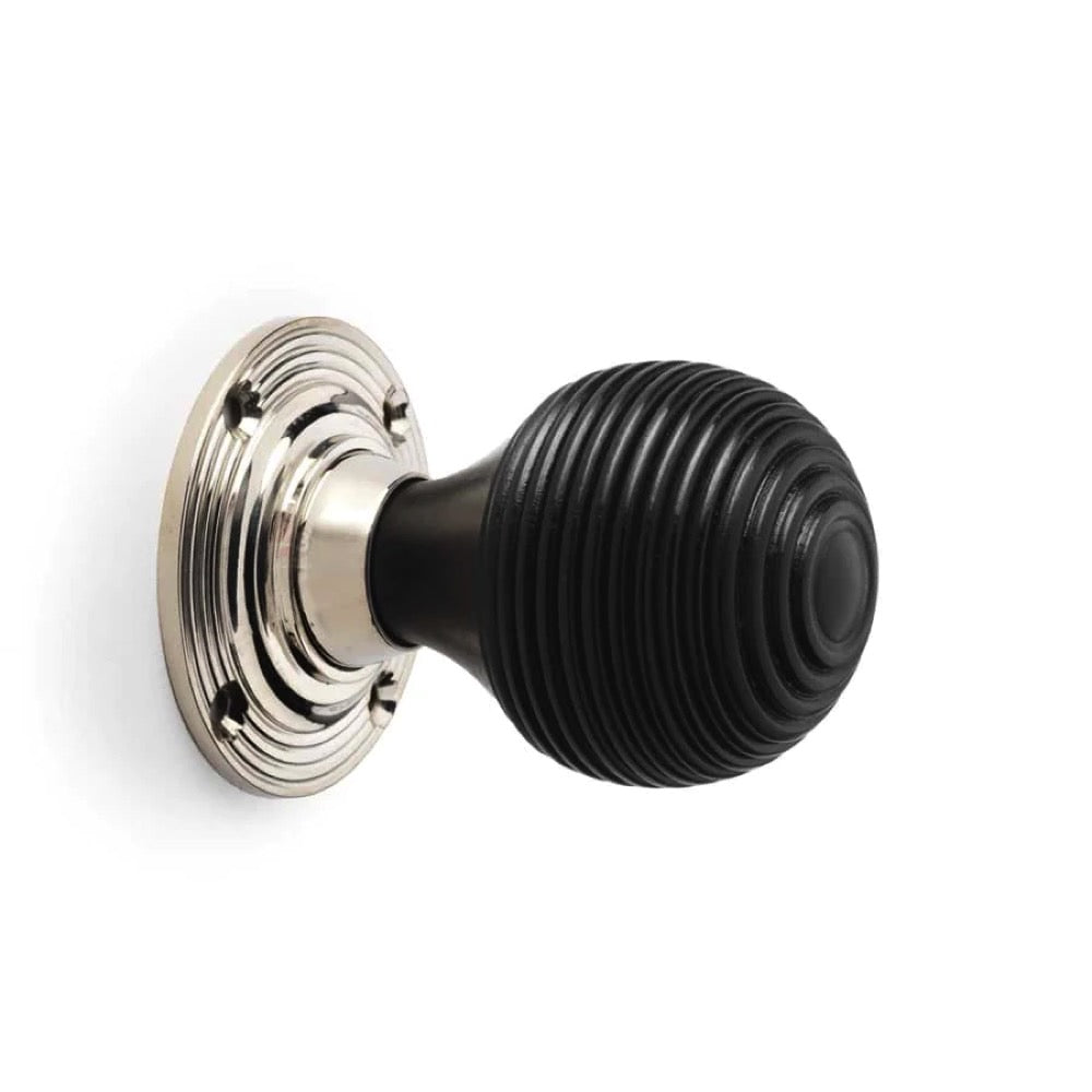 Black Brass Flanged Rim Lock Ebonised Polished Nickel Beehive Door Knobs