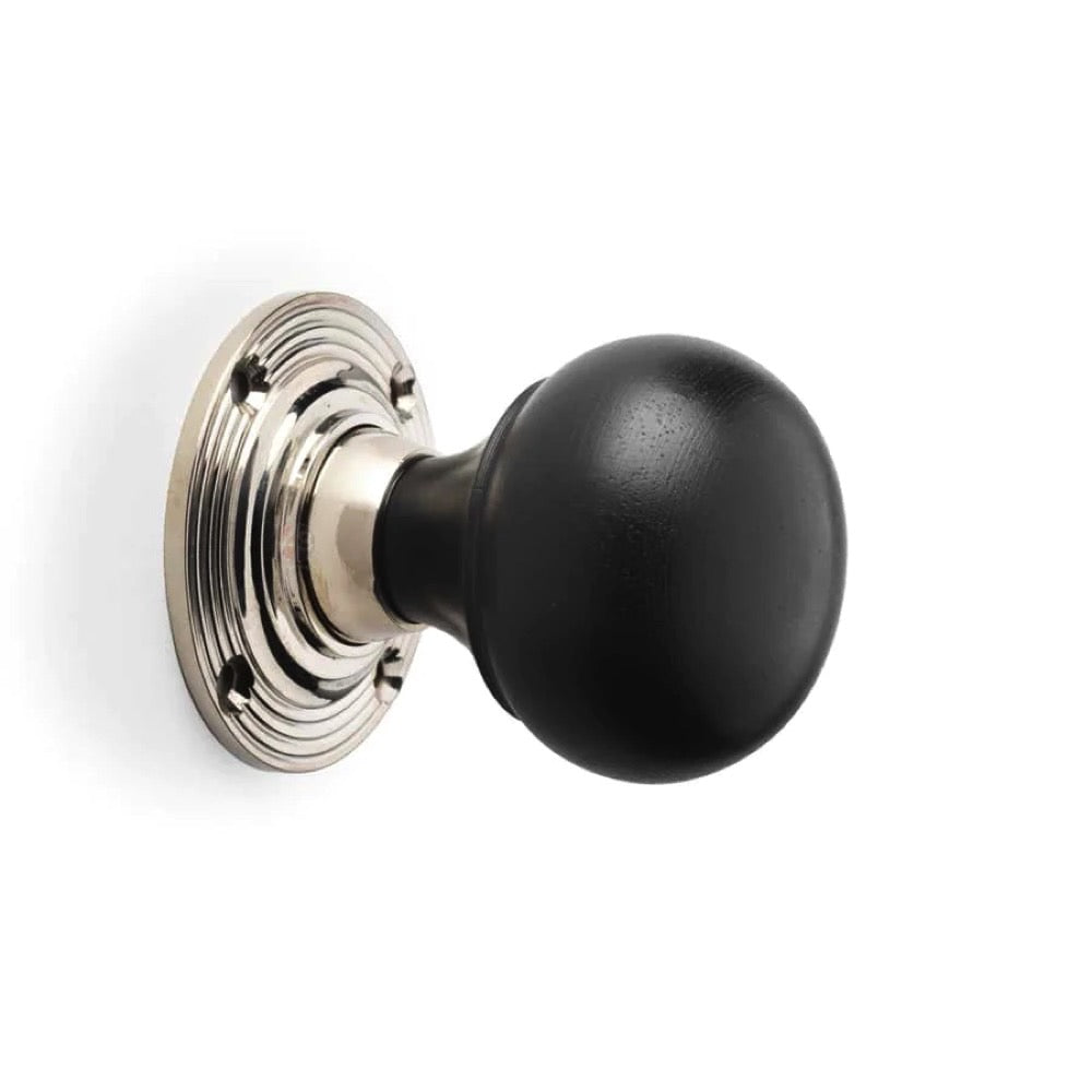 Black Brass Flanged Rim Lock Ebonised Polished Nickel Bun Door Knobs