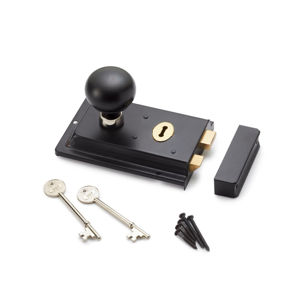 Black Brass Flanged Rim Lock Ebonised Polished Nickel Bun Door Knobs