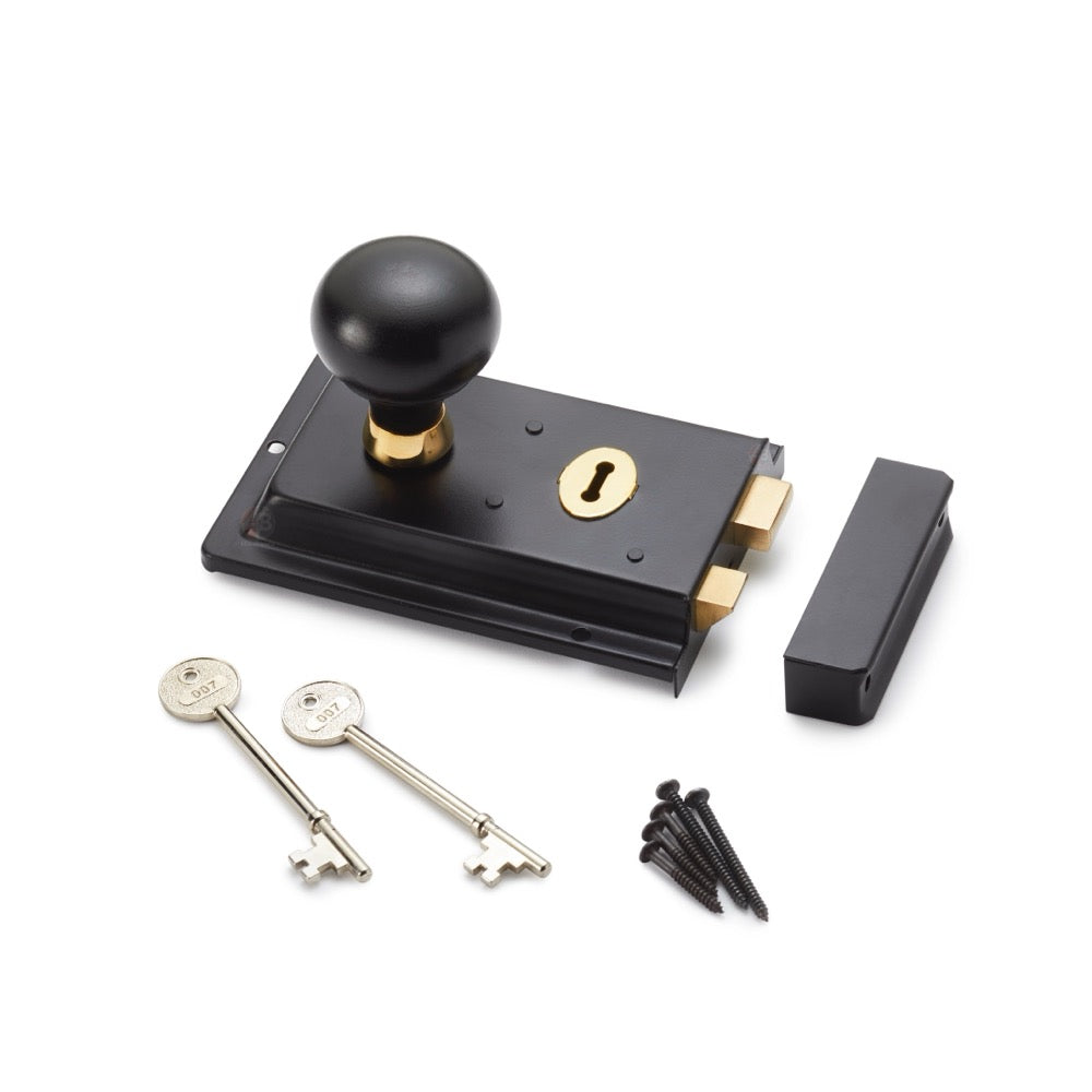 Black Brass Flanged Rim Lock Ebony Aged Brass Bun Door Knobs