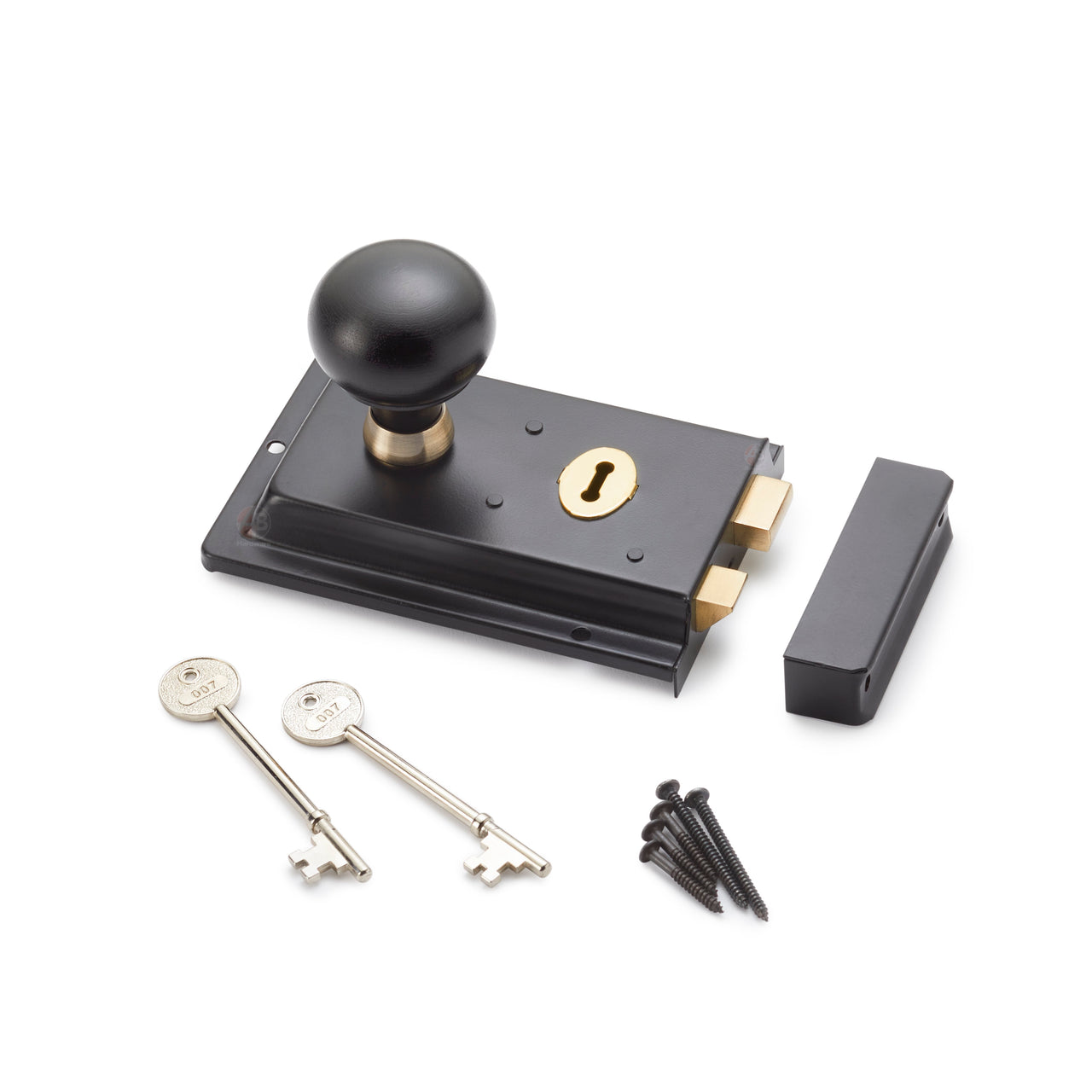 Black Brass Flanged Rim Lock Ebony Antique Brass Bun Door Knobs