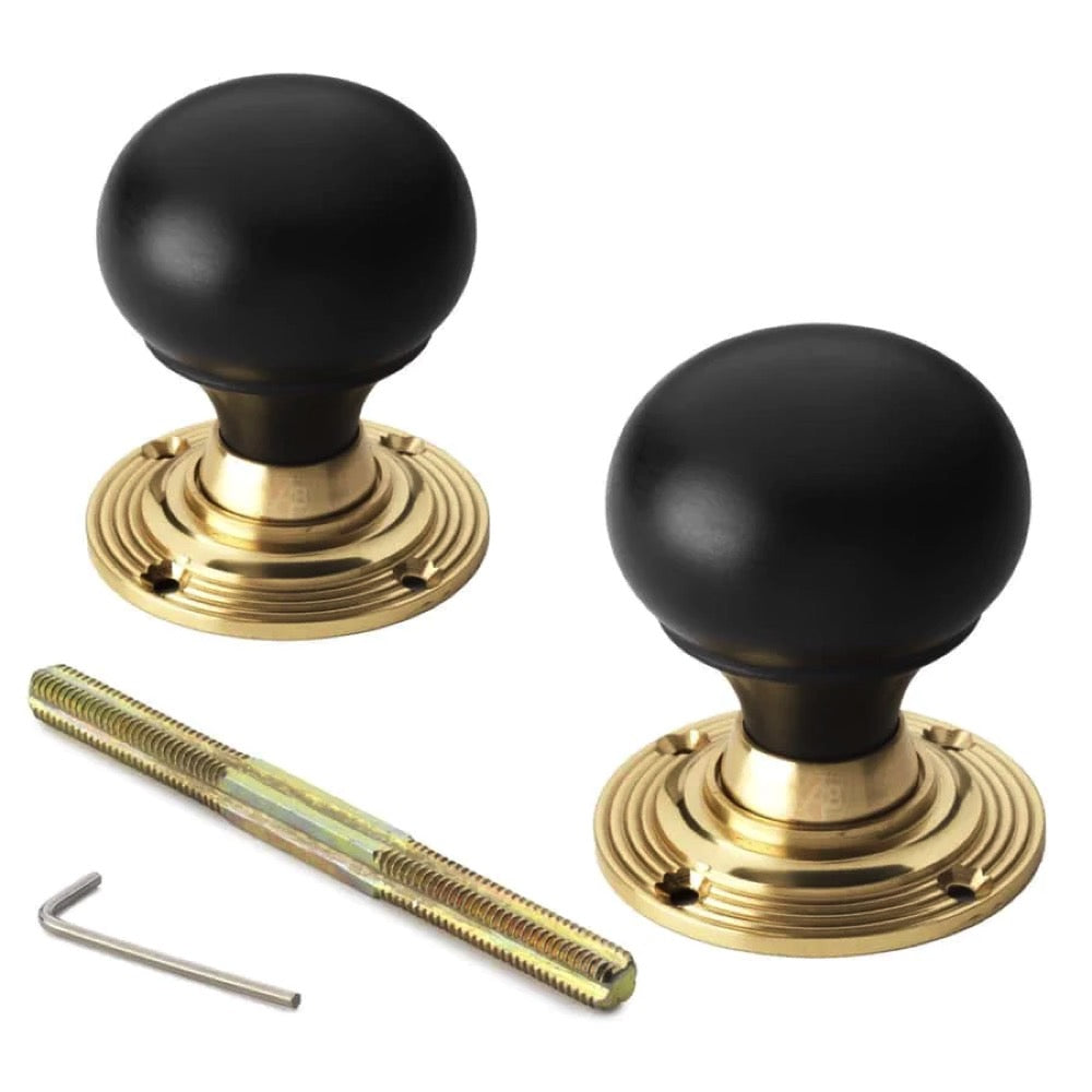 Black Brass Flanged Rim Lock Ebony Polished Brass Bun Door Knobs