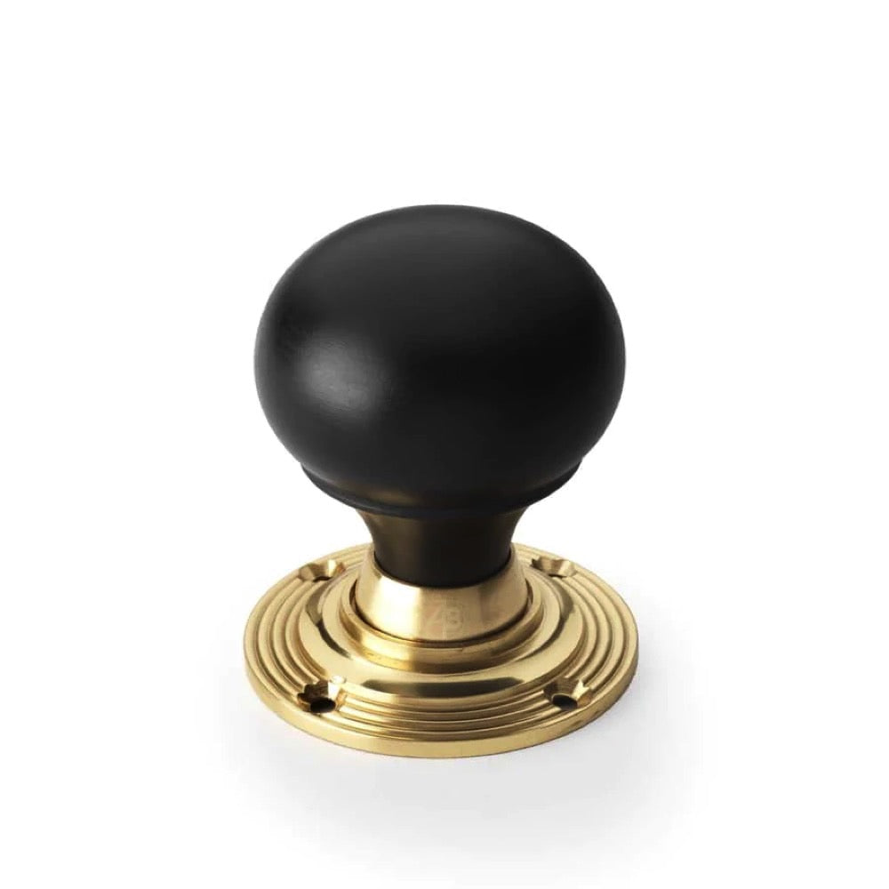 Black Brass Flanged Rim Lock Ebony Polished Brass Bun Door Knobs