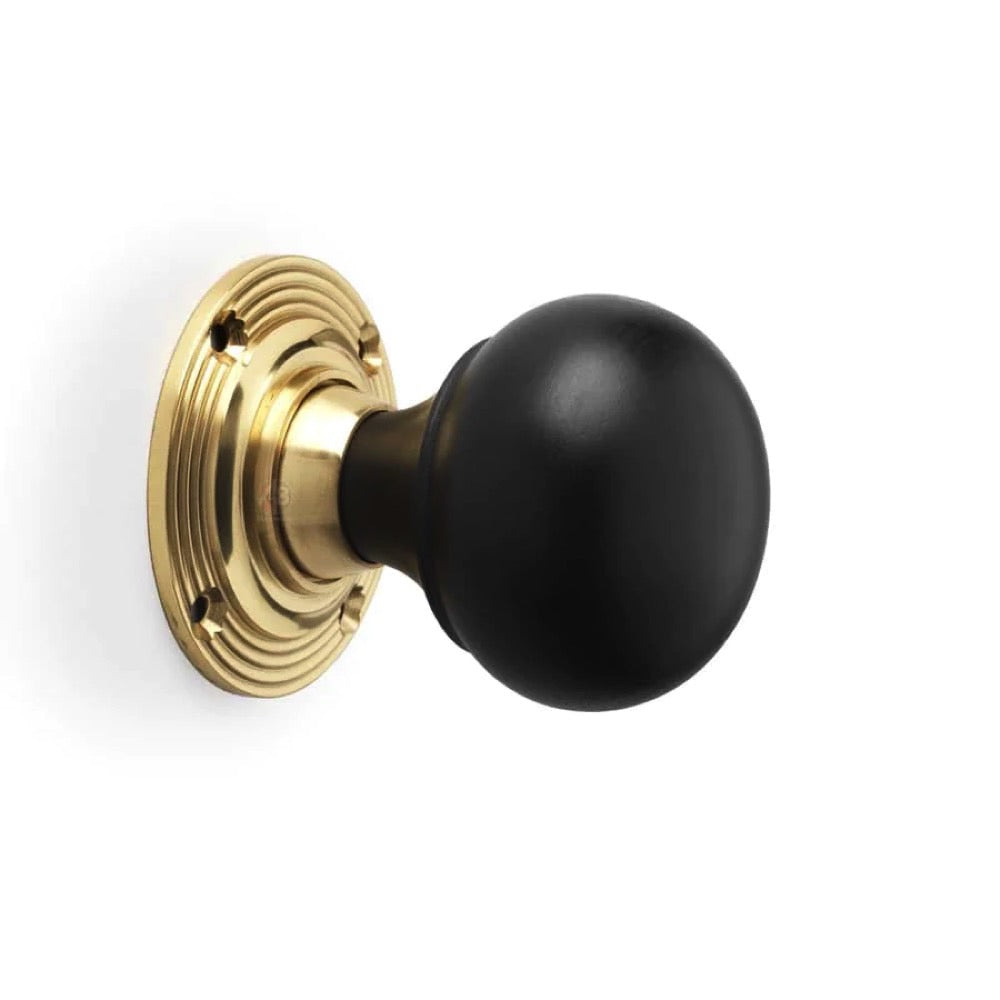 Black Brass Flanged Rim Lock Ebony Polished Brass Bun Door Knobs