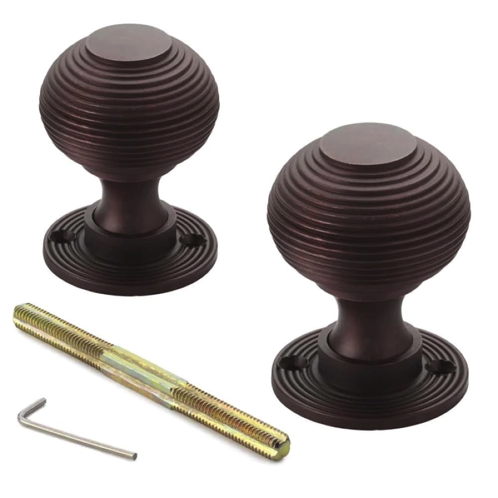 Black Brass Flanged Rim Lock Heavy Aged Bronze Beehive Door Knobs