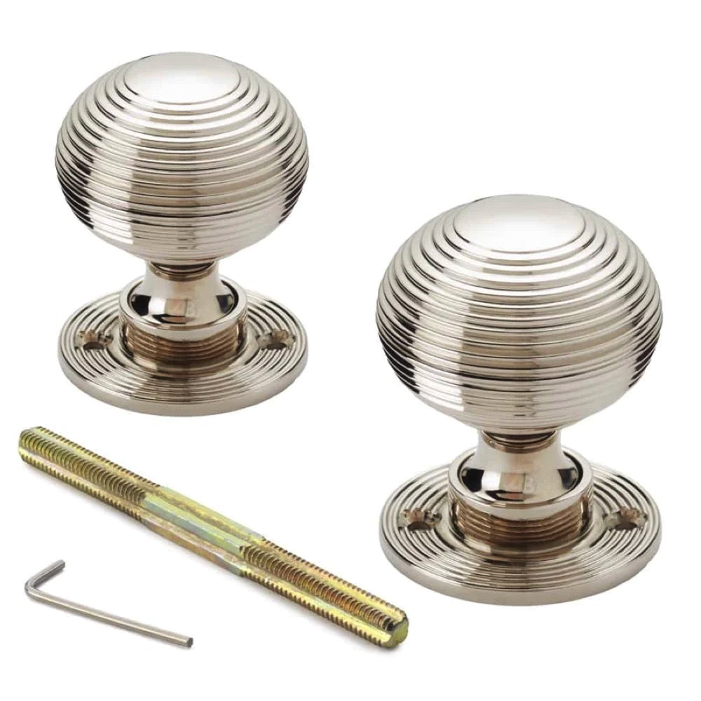 Black Brass Flanged Rim Lock Heavy Polished Nickel Beehive Door Knobs