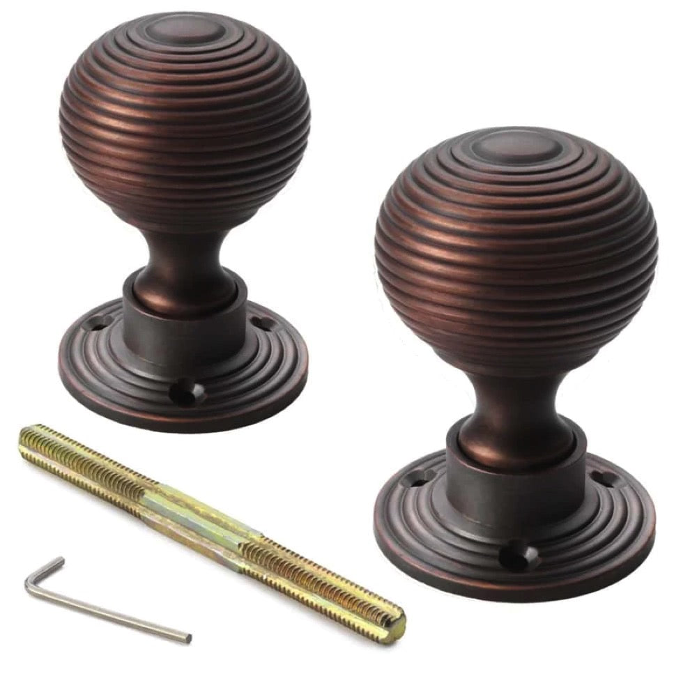 Black Brass Flanged Rim Lock Hollow Aged Bronze Beehive Door Knobs