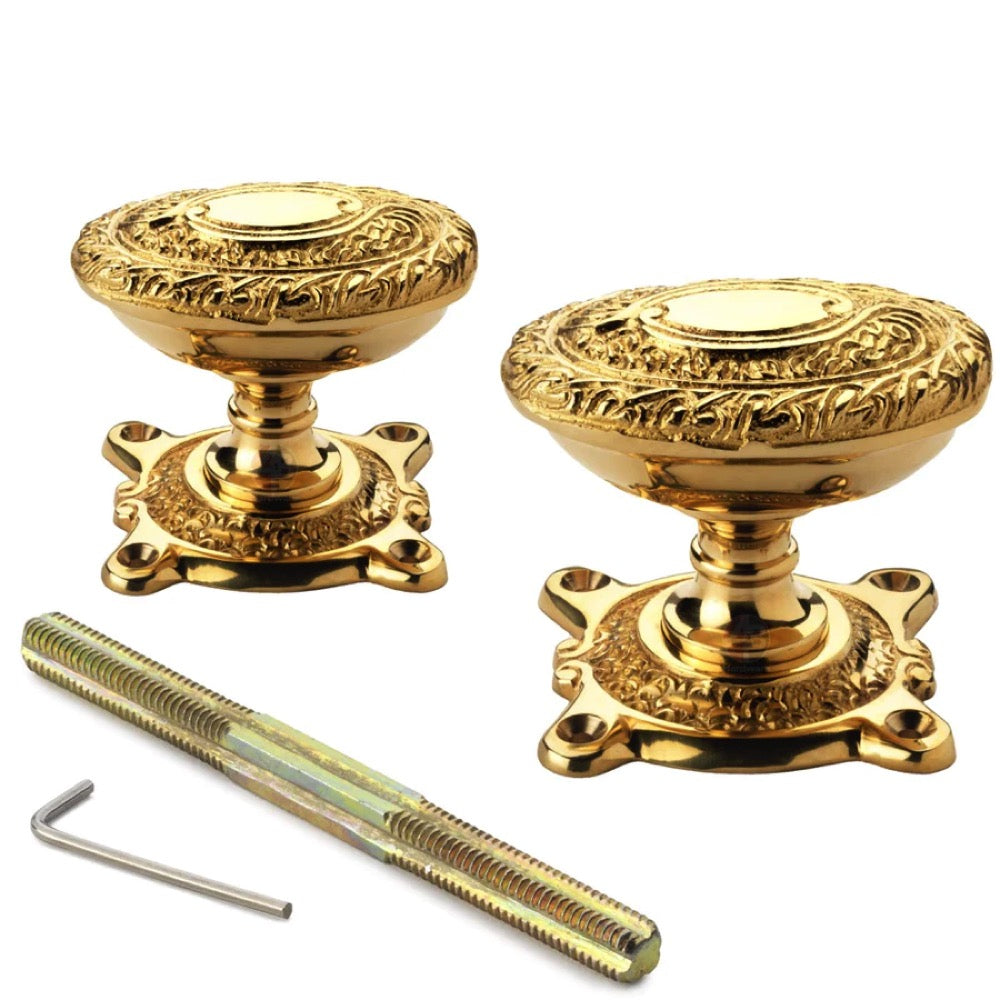 Black Brass Flanged Rim Lock Polished Brass Floral Oval Door Knobs