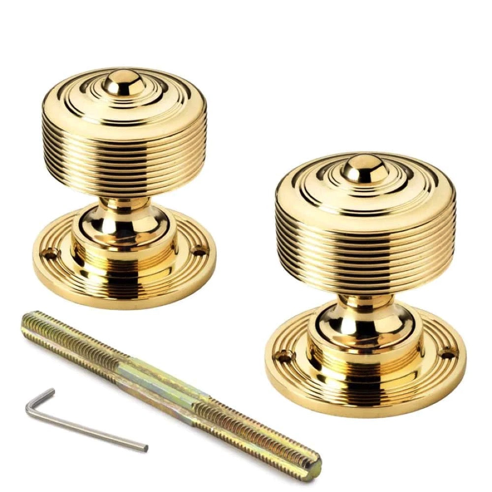 Black Brass Flanged Rim Lock Polished Brass Reeded Door Knobs