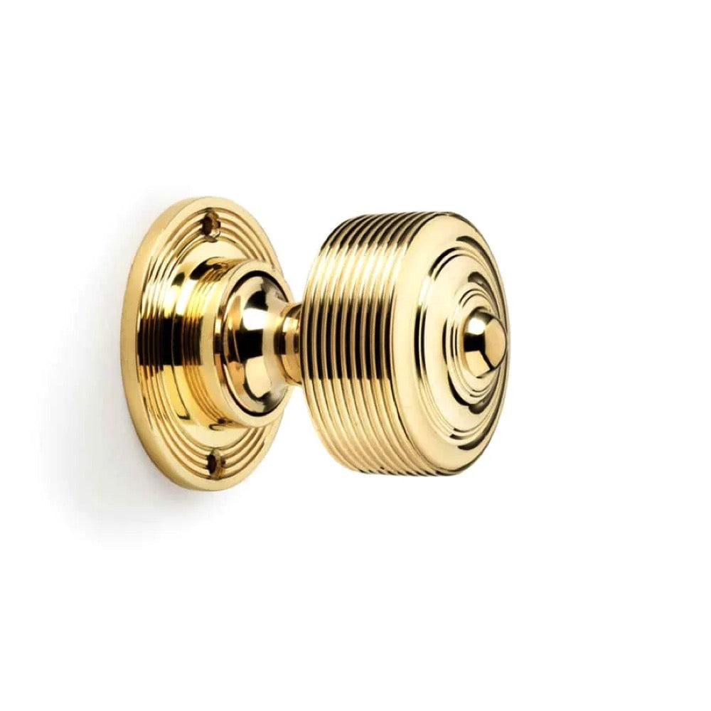 Black Brass Flanged Rim Lock Polished Brass Reeded Door Knobs