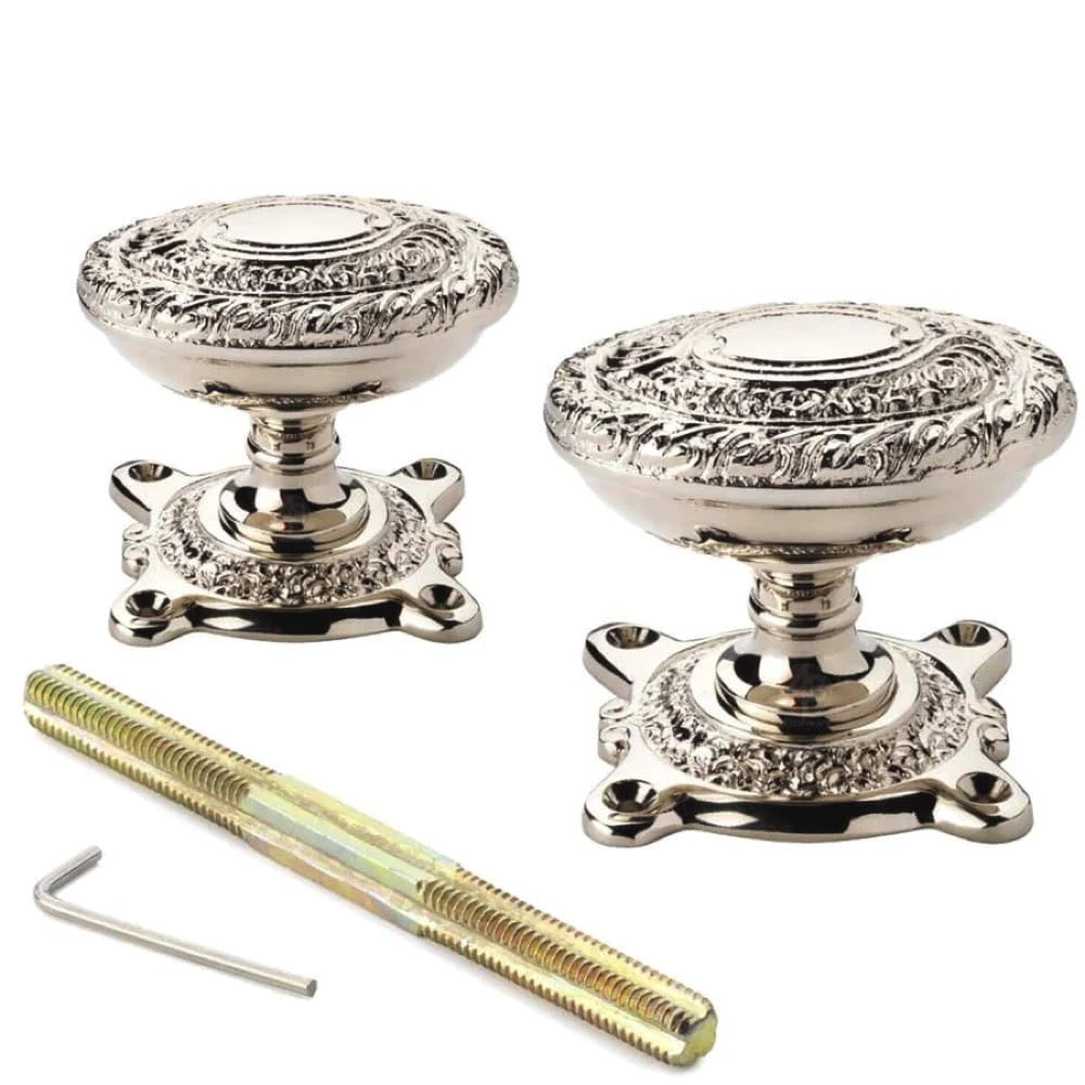 Black Brass Flanged Rim Lock Polished Nickel Floral Oval Door Knobs