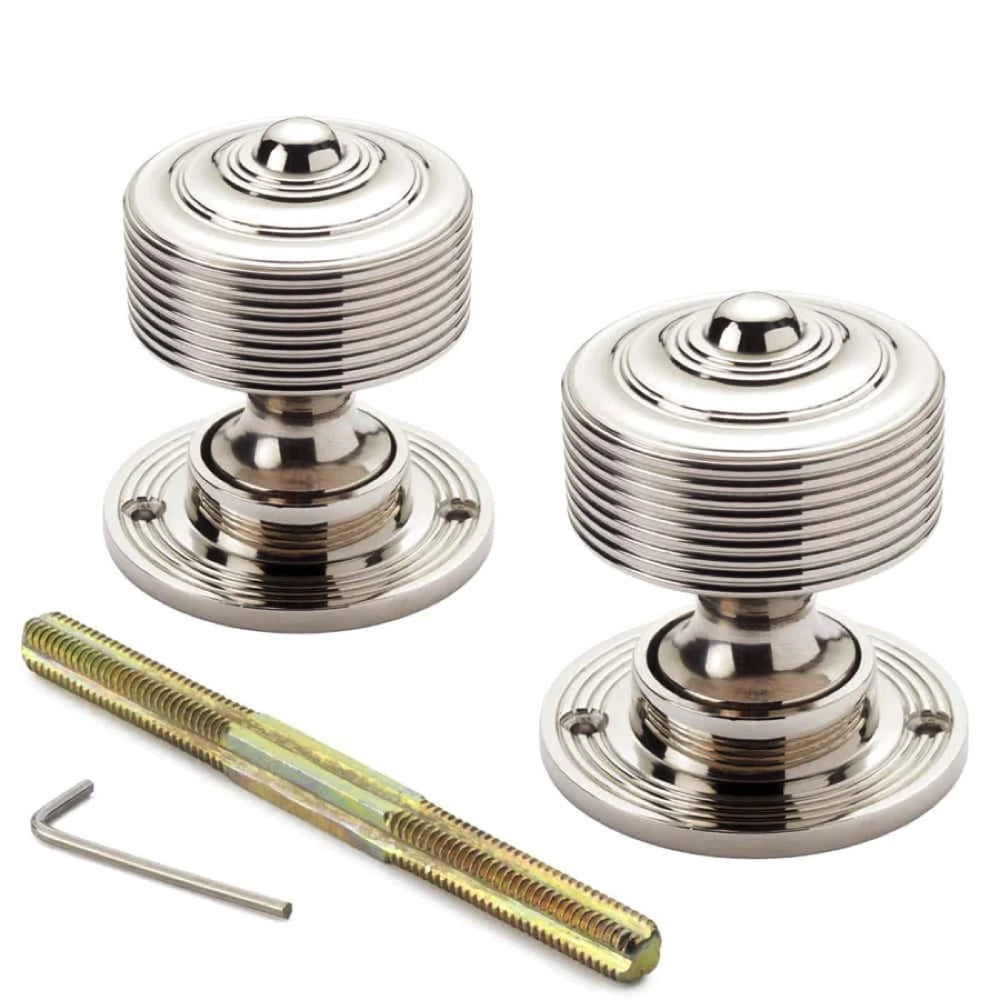 Black Brass Flanged Rim Lock Polished Nickel Reeded Door Knobs