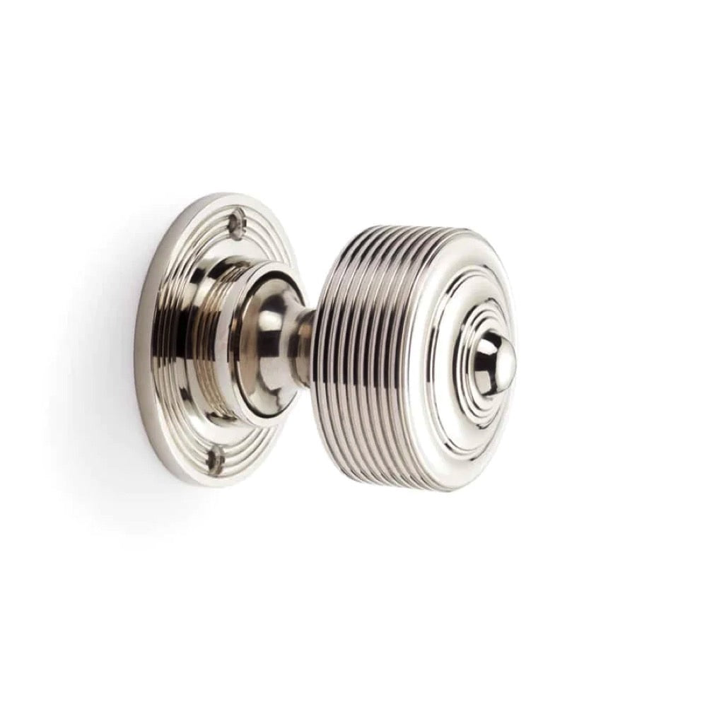 Black Brass Flanged Rim Lock Polished Nickel Reeded Door Knobs