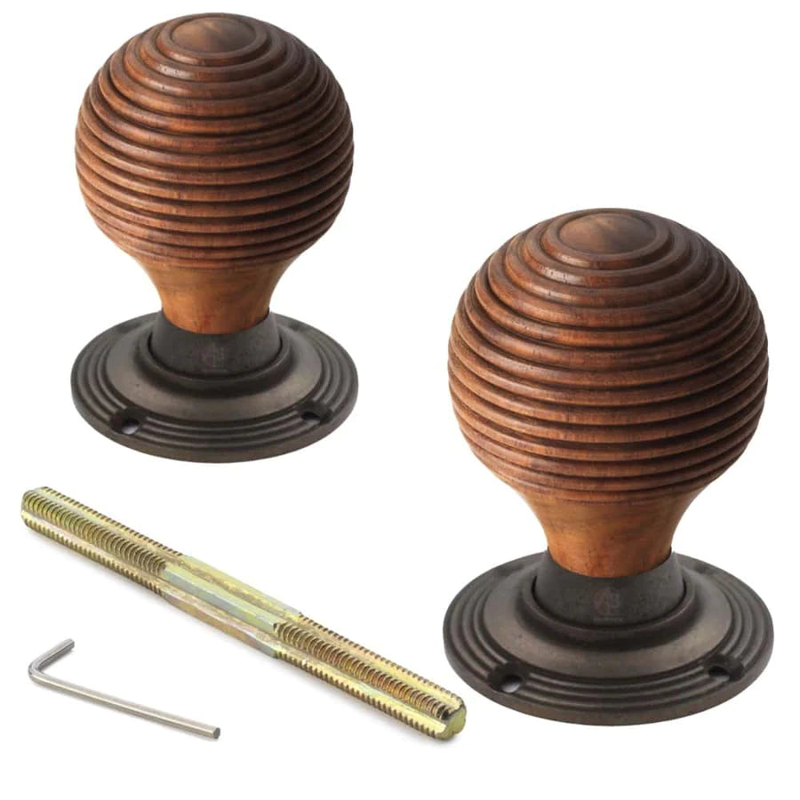 Black Brass Flanged Rim Lock Rosewood Matt Antique Beehive Door Knobs