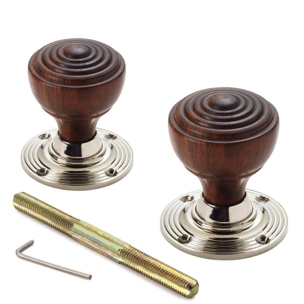 Black Brass Flanged Rim Lock Rosewood Polished Nickel Ringed Door Knobs