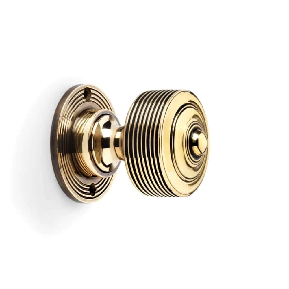 Black Brass Olde Victorian Rim Lock Aged Brass Reeded Door Knobs