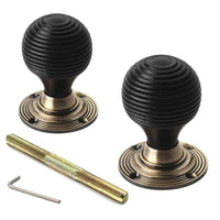 Thumbnail for Black Brass Olde Victorian Rim Lock Ebonised Antique Brass Beehive Door Knobs