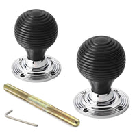 Thumbnail for Black Brass Olde Victorian Rim Lock Ebonised Polished Chrome Beehive Door Knobs