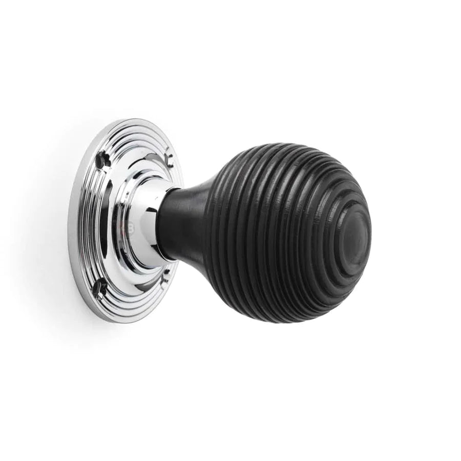 Black Brass Olde Victorian Rim Lock Ebonised Polished Chrome Beehive Door Knobs